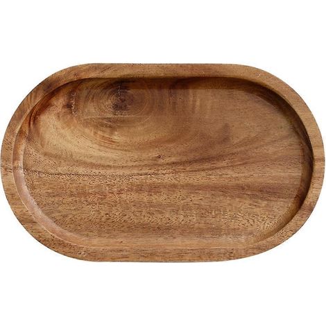 Plateau de service ovale en bois d'acacia pour fruits secs, snacks, hôtel et maison, plat de présentation et rangement alimentaire. (1/4)