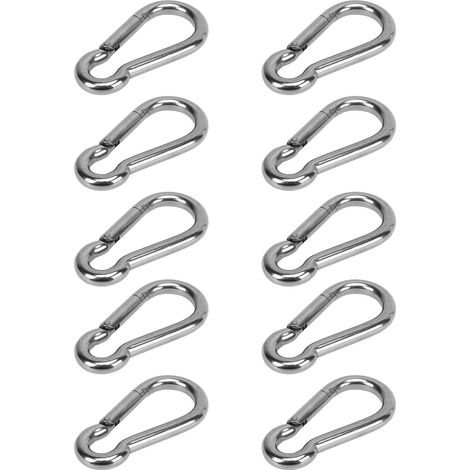 Packung mit 10 federbelasteten Karabinern, Sicherheitsverschlüssen aus Edelstahl, geeignet zum Wandern, 10 mm/0,39 Zoll. (1/4)