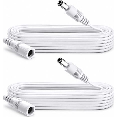 2PCS Rallonges d'alimentation CC 5,5 mm x 2,1 mm, Câble Extension DC 5M pour Caméra Surveillance, Caméra IP WiFi, DVR, Bande LED et Adaptateur Secteur, Compatible avec Appareils 5V 12V 24V, Blanc (1/5)