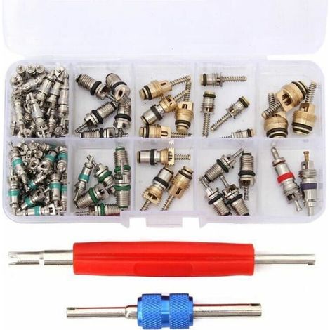 100x Valve Core R12/ R134A Voiture Air Climatiseur Vanne Noyau Démonte obus Kit (1/4)