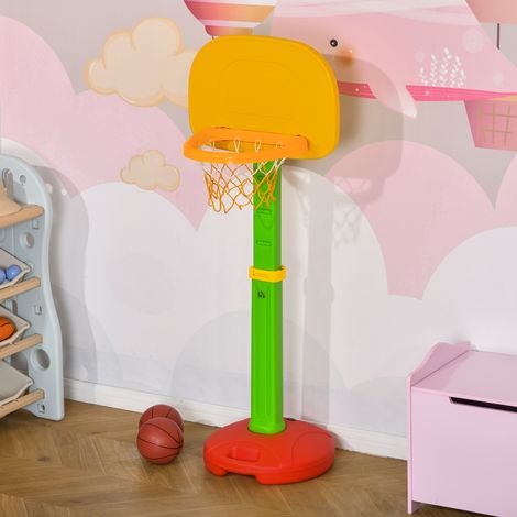 Panier de basket enfant ajustable 52.5x44x120-160 cm avec 2 ballons et pompe, multicolore (1/5)