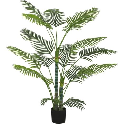 Palmier artificiel vert à 16 feuilles en plastique résistant aux UV – Plante décorative intérieure et extérieure avec pot en plastique inclus
