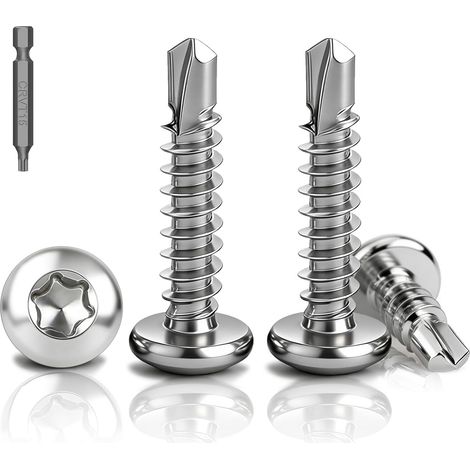 120 Pièces Torx Vis Autoforeuse Metal, M3.9x19mm Vis Autoperforante à Tôle Autotaraudeses Inox 410 Torx Tête Bombée Ronde DIN 7504 pour Aluminium Plastique Bois Tôle, Avec 1 TX15 (1/5)