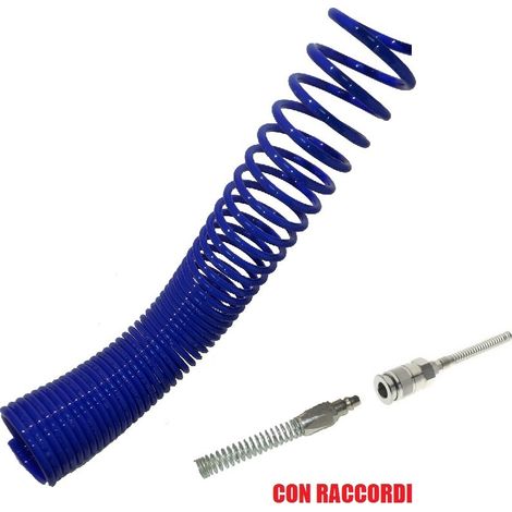 TUBO ARIA COMPRESSA SPIRALATO A SPIRALE IN POLIAMMIDE COLORE BLU CON RACCORDI - Diametro Est. - Int.: 8x6 - Metri: 15 m (1/2)