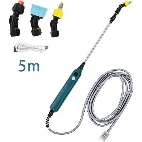 Pulvérisateur électrique portable (5 m) 2400 mAh avec lance télescopique pour l'arrosage des plantes et la fertilisation de la pelouse, 3 buses de brumisation, arroseur haute pression (1/5)
