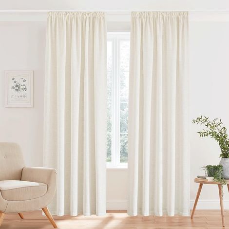 Rideaux Voilage - Rideau Lin Naturel Draperies Galon Fronceur Draperies Demi Transparent,Décoration de Maison Chambre Fenetre Salon, Largeur 140cm x Hauteur 280cm,Beige Clair,2 Pièces (1/5)