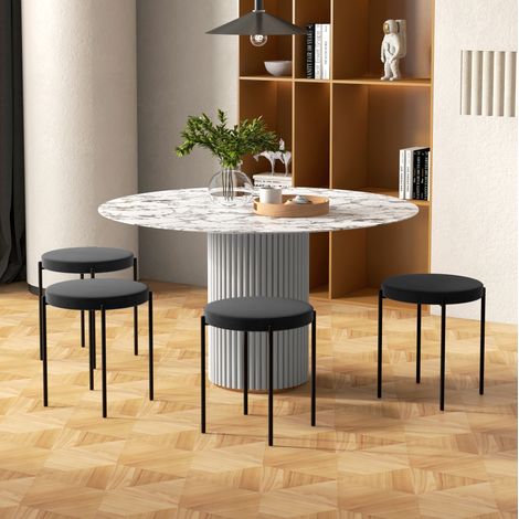 MEUBLIV Lot de 4 tabourets de cuisine noirs – empilables, assise rembourrée aspect velours (1/5)