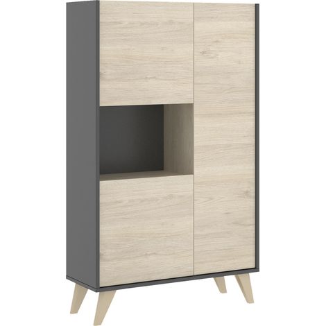DEKIT - Aparador Modulo Alto 3 puertas color Grafito / Natural 135x81x43 cm modelo Ness (1/5)