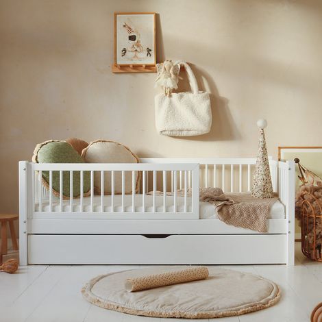 Cama 90x190 con barandilla somier y cajón Sybil Blanco (1/4)