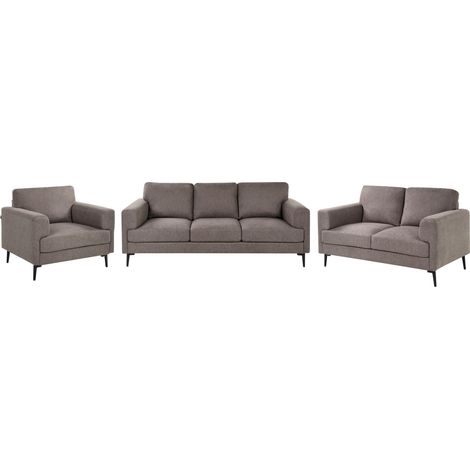 Living Room Set Brown Fabric Upholstery Iron Legs 2 Seater 3 Seater Armchair Minimalistic Mid Cenutry Modern Style LOUSTO (1/5)