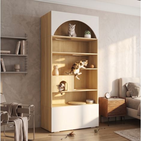 Armadio per gatti 90x50x202 cm in truciolato bianco effetto legno salvaspazio - CHICFURN (1/5)