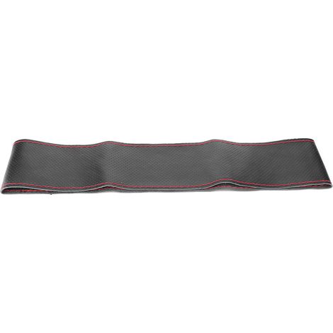 Housse de volant de voiture 38 cm/15 pouces, en cuir perforé, cousue main à l'aiguille et au fil, noir et rouge. (1/5)