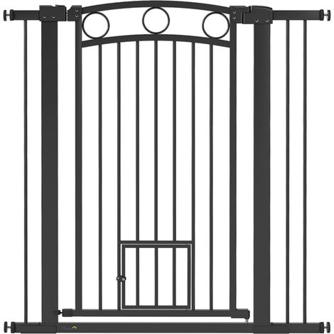 Barrière de sécurité 104x5x106cm pour animaux, largeur réglable avec chatière - Pour escaliers et portes, noire (1/5)