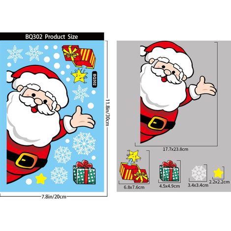 Autocollants statiques Père Noël, autocollants de Noël, autocollants pour vitrines, décorations de Noël, stickers pour fenêtres