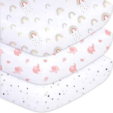 Draps Housse Bébé 60x120 cm 3, Lit Doux et Respirants en Microfibre Polyester, Universels pour Berceau, Arc-en-Ciel (1/4)