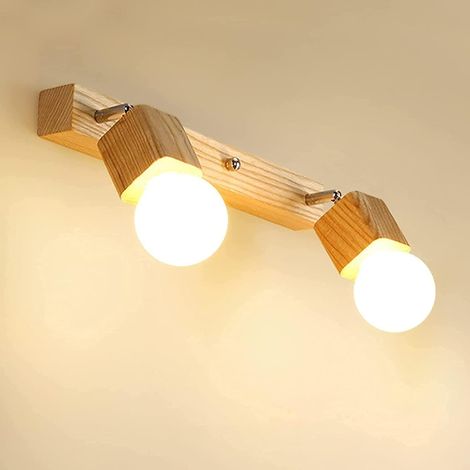 Lampe de miroir style nordique, bois naturel, LED, pour salle de bain, chambre, 2 têtes, lumière LED trichromatique (1/5)
