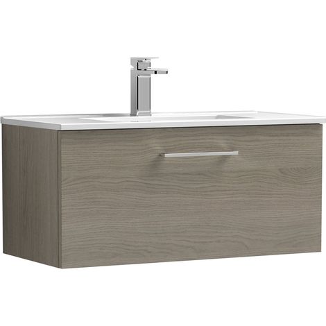 Nuie Arno Solace Oak Woodgrain 800mm Wall Hung Single Drawer Vanity Unit and Curved Ceramic Basin - ARN2525G (1/5)