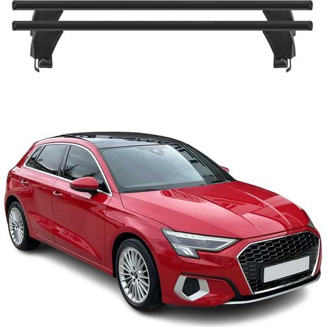 OMAC Barres de toit transversales en aluminium pour Audi A3 8Y Sportback 2020-2026 – Antivol – Rainure en T – Testées City Crash – Charge Max 50 kg Noir (1/4)