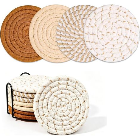 4 Pièces Sous‑Verres Paille Marron – Sets De Table Tressés Mains, Résistants À La Chaleur, Antidérapants, Pour Salle À Manger, Cuisine, Restaurant, Pique‑Nique, Déco D’Été (1/5)