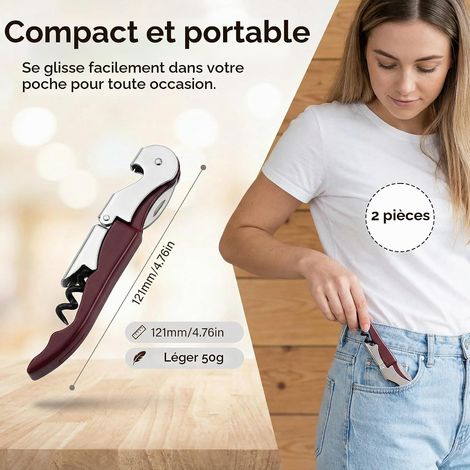 2-Piece Professional Bottle Opener and Corkscrew Set for Beer, Champagne, and Wine Double-Lever Carbon Steel Sommelier Set with Foil Cutter Ideal for Waiters and Families Bordeaux (1/5)