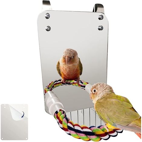 Oiseau Miroir Jouet avec Corde Perche Perroquet Morsure Jouet avec Grand Miroir Perroquet Griffe Cage à Oiseaux Perchoirs Miroir à Mâcher Jouet pour Perruche Perruche Cockatiels (1/5)