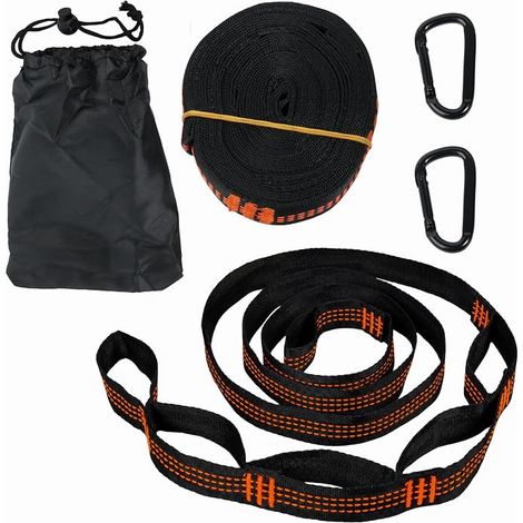 2 x Hammock Swing Strap for Hammock 2 m x 1 cm with Steel Carabiners and Carry Bag Attachment Hammock Tree Load 300 kg Camping Hiking Outdoor Hanging Seat (1/5)