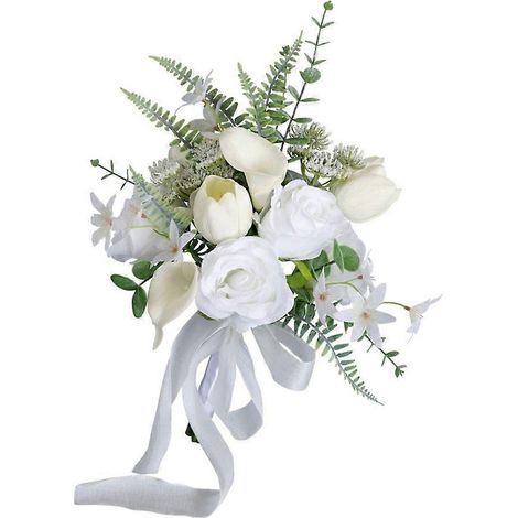Bouquets de mariée blancs avec ruban pour la mariée et le cortège nuptial (1/4)