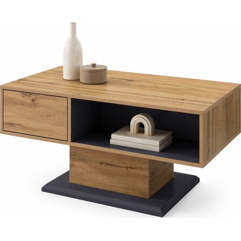 CHICFURN Tavolino da caffè 100 x 50 x 46,5 cm in truciolare rovere grigio con vano portaoggetti (1/5)