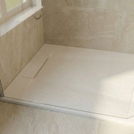 PixL 120x90 cm receveur de douche rectangulaire à poser en résine composite, surface effet pierre, blanc (CERAPX12090W) :