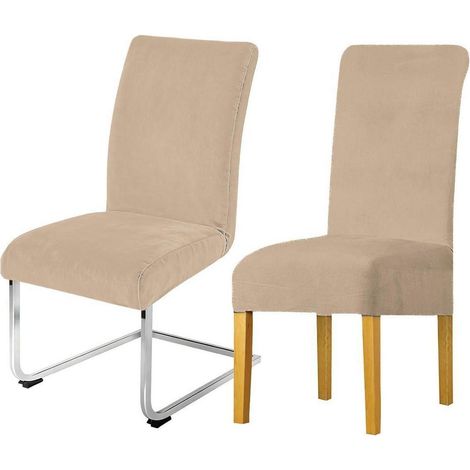 Housses de chaise extensibles en velours doux, lot de 2, camel (1/5)