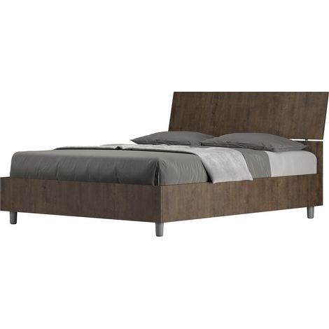 Letto Matrimoniale Francese 140x190 cm con Rete e Contenitore Demas Testata Inclinata Noce (1/5)