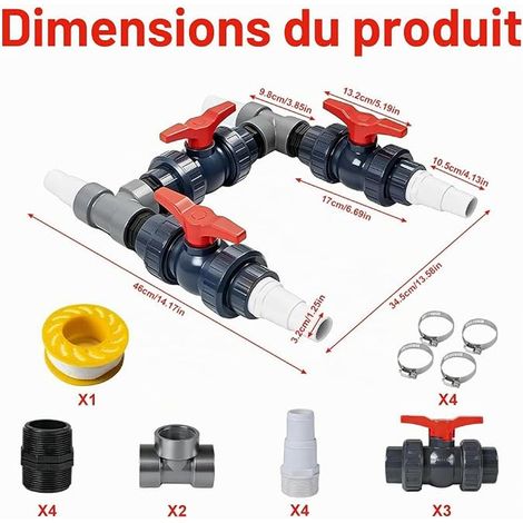 Swimming pool bypass kit, Ø 50 mm connection set for heat pump with 32 mm/38 mm hoses, bypass set for solar heat pump for pool heating (1/3)
