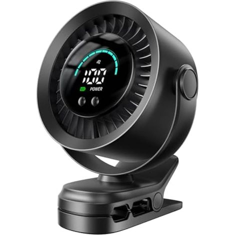Ventilateur portable à pince rechargeable USB, 100 vitesses avec affichage LED, rotation à 360°, flux d'air puissant, jusqu'à 17 heures d'autonomie, ventilateur de bureau (1/5)