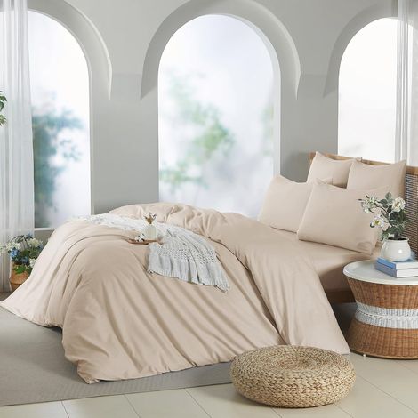 Housse de Couette 220x240 100% Coton Beige Parure de Lit (1/5)
