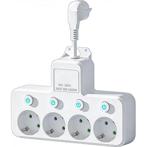 Multiprise avec prises multiples, rotation à 180°, protection contre les surtensions, compatible avec les appareils électroménagers, 8924 Blanc (1/5)