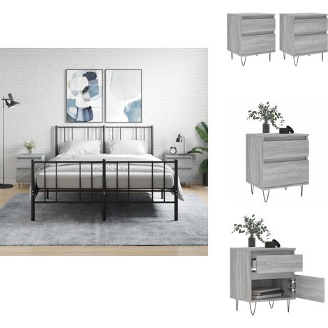Nachttische 2 Stk. Grau Sonoma 40x35x50 cm Holzwerkstoff - Nachttisch - Beistelltisch - Wohnzimmermöbel - Schlafzimmerschränke - Grau (1/5)