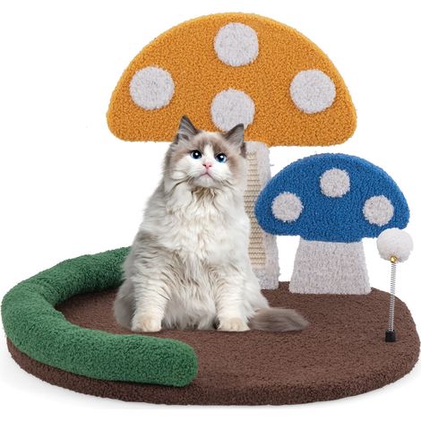 COSTWAY Mushroom Cat Bed Cat Claw Scratcher w/ Wide Large Platform-Color