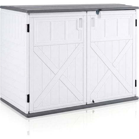 Armoire de Rangement Extérieure, Abri de Stockage HDPE avec Étagère Réglable sur 3 Niveaux, Couvercle et Portes Verrouillables, Boîte à Outils (1/5)