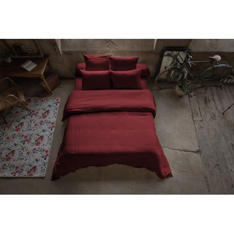 Pack double gaze de coton luxe housse de couette 260 x 240 cm + 2 taies 60 x 60 Bordeaux (1/3)