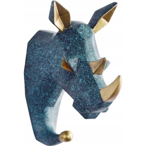 Patère adhésive en résine représentant un rhinocéros bleu, idéale pour ranger et organiser vos serviettes. (1/5)
