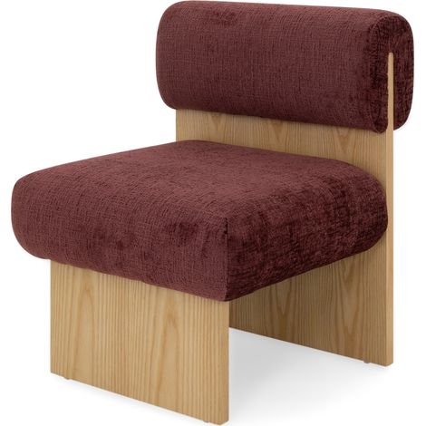 Sillón Leah Acolchada con Espuma Densa 40 kg/m³, Madera de Abedul, Diseño Escandinavo, Acogedora y Elegante, Rojo, 60x60x75 cm, MOG Casa