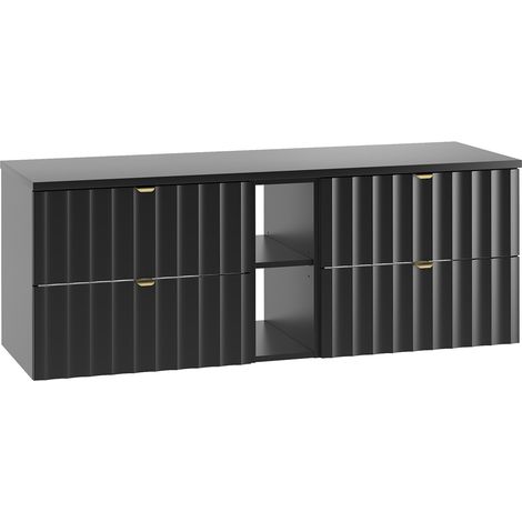 Mueble bajo lavabo 140cm 2 compartimientos encimera Lexa Negro (1/4)