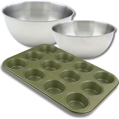 Set pâtisserie avec moule à 12 muffins, 2 bols à mixer et spatule Zenker (1/5)