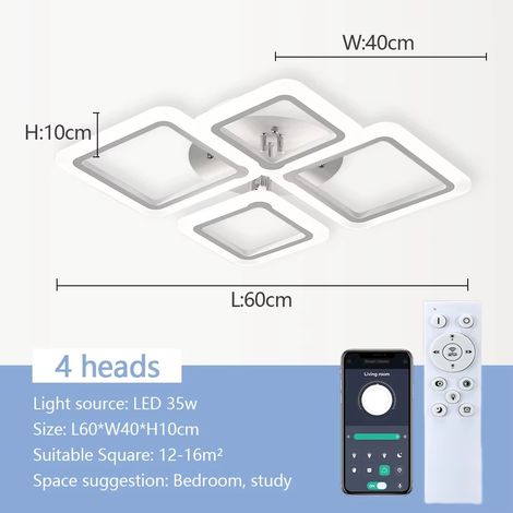 Lustres de plafond modernes simples avec télécommande acrylique brillant pour lustres de salle à manger salon Lightning-4 heads