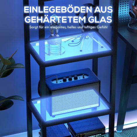 Lampe sur pied RGB avec étagères en verre, LED 4 niveaux, télécommande, synchronisation musicale, noir (1/5)