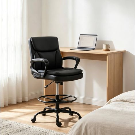 Silla de oficina alta ergonómica con reposapiés de aro y ruedas negra OKWISH (1/5)
