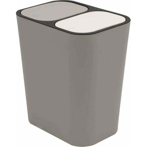 Double Recyclage Poubelle Poubelle Boîte De Rangement Conteneur Rectangle Plastique Bouton-Poussoir Double Compartiment pour Cuisine Bureau Maison Gris (1/4)