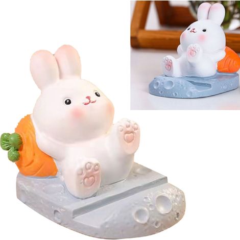 Support téléphone lapin mignon en résine, dessin animé, porte-bureau, décoration chambre étudiant, carotte (1/5)