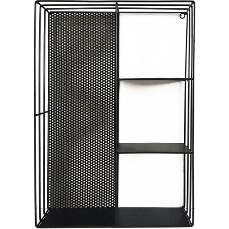 Étagère murale en métal noir 4 tablettes 60 x 40 cm – Charge max 3 kg – Fixation murale – Style industriel – Meubletmoi (1/4)