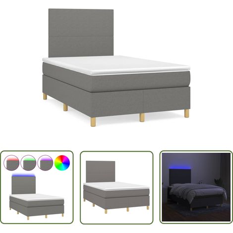 The Living Store Sommier à lattes de lit matelas LED gris foncé 120x190 cm tissu - Sommier Tapissier - Lit Double - Matelas Led - Éclairage Led - Têtière Ajustable (1/5)